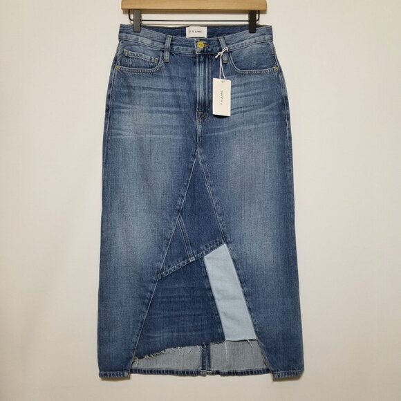 NWT Frame Denim Le Midi Patchwork Denim Midi Skirt Cahill Size 25, 26 $275 - Picture 8 of 16